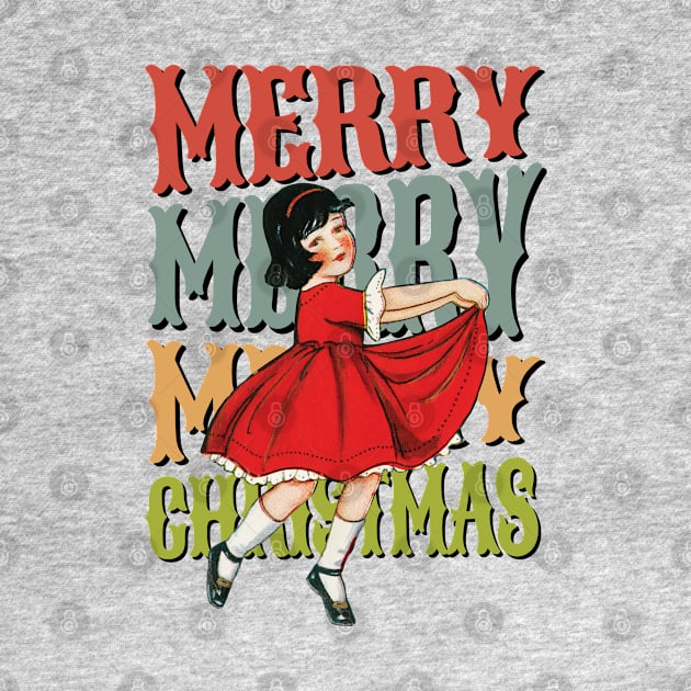 Retro Little Girl Merry Christmas by KewaleeTee